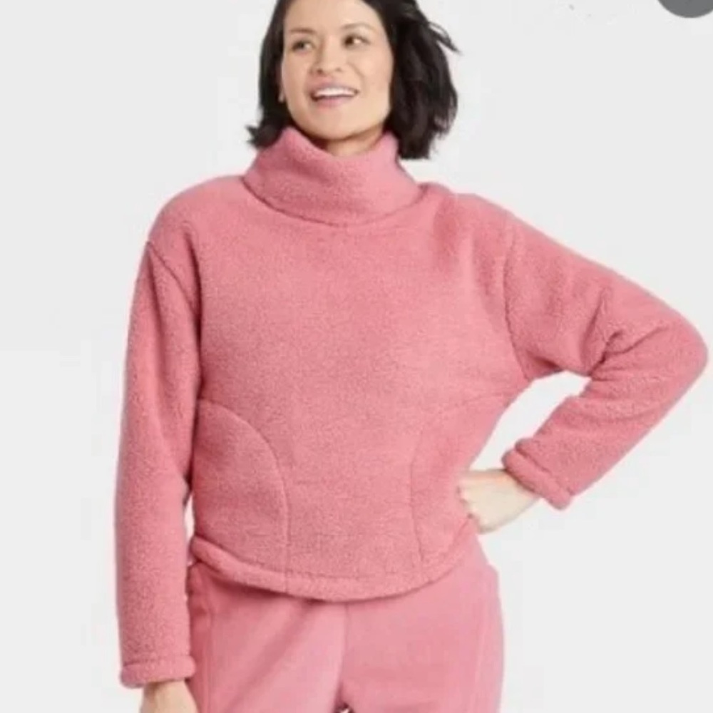 𝅺all in motion Sherpa cowl neck pullover sweatshirt with pockets rose pink M